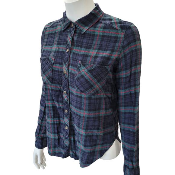Abercrombie & Fitch Womens Green Blue Plaid Flannel Shirt M Cotton Viscose Blend - Picture 9 of 9
